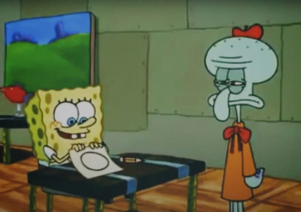 This is a Spongebob Squarepants meme using the reference on how Spongebob draw a circle out of human portrait, to depict the exact way AI code